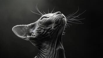 Sphynx Cat Sitting in Spotlight photo
