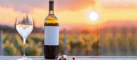 Wine and Grapes at Sunset photo