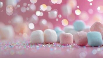 Pastel Marshmallows and Sprinkles on Pink Background photo