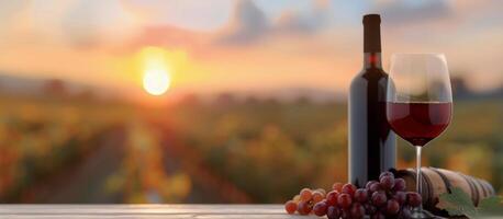 Wine and Grapes at Sunset photo