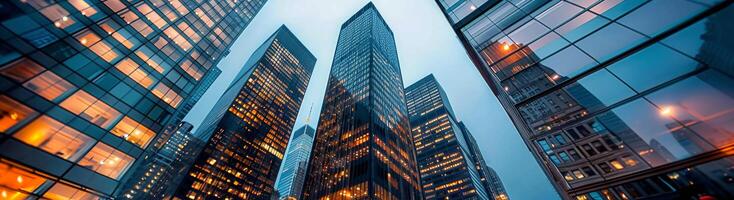 Cityscape View of Skyscrapers at Dusk photo