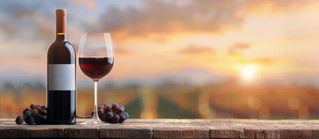 Wine and Grapes at Sunset photo