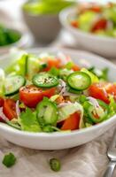 Fresh Salad With Tomatoes, Cucumbers, and Jalapenos photo