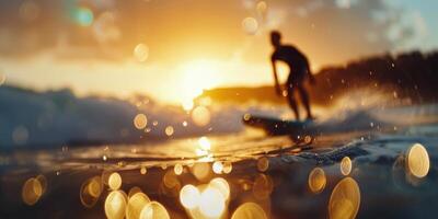 Surfer Riding a Wave at Sunset photo