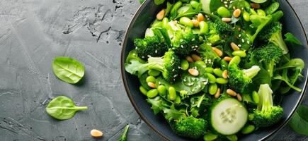 Green Salad With Broccoli, Edamame, and Cucumber photo