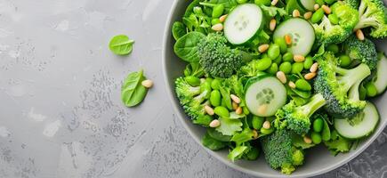Green Salad With Broccoli, Edamame, and Cucumber photo