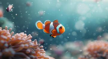 Clownfish Swimming in a Reef Tank photo
