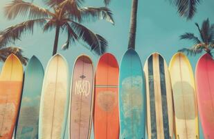 Colorful Surfboards Against Palm Trees photo