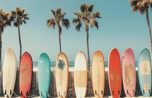 Colorful Surfboards Against Palm Trees photo