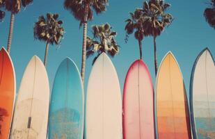 Colorful Surfboards Against Palm Trees photo