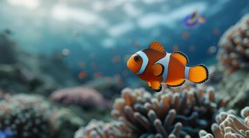Clownfish Swimming in a Reef Tank photo