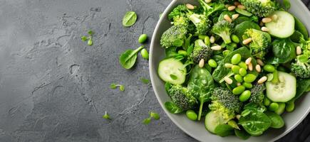 Green Salad With Broccoli, Edamame, and Cucumber photo