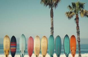 Colorful Surfboards Against Palm Trees photo