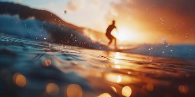 Surfer Riding a Wave at Sunset photo