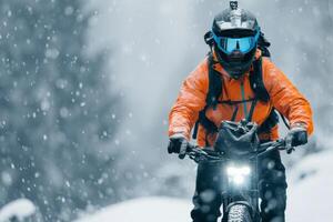 Cyclist in Winter Forest photo