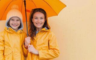 Family Under Umbrella in Snow photo