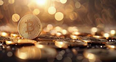 Bitcoin Coin Close-Up With Bokeh photo