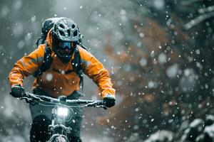 Cyclist Riding Through Winter Snow photo