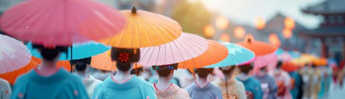 Japanese Women Walking With Umbrellas photo