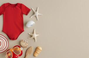 Red Swimsuit and Beach Accessories photo