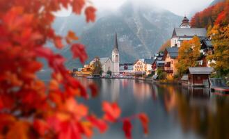 Autumn View of Hallstatt Village in Austria photo