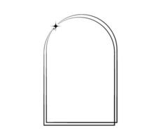 Minimalist semi-circular rectangular linear figure y2k . Trendy linear design in black color with frame, star. Aesthetic retro element illustrated for banners, social media, poster design. vector