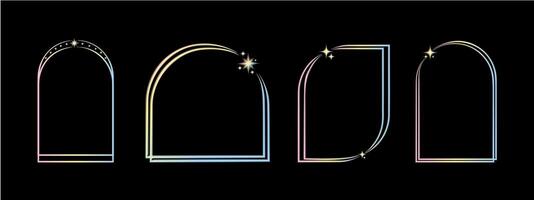 Set of gradient geometric linear shapes y2k aura. Trendy linear design blurred with frame, star. Aesthetic retro neon element illustrated for banners, social media, poster design. vector