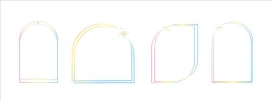 Set of gradient geometric linear shapes y2k aura. Trendy linear design color blurred design with frame, star. Aesthetic retro neon element illustrated for banners, social media, poster design. vector