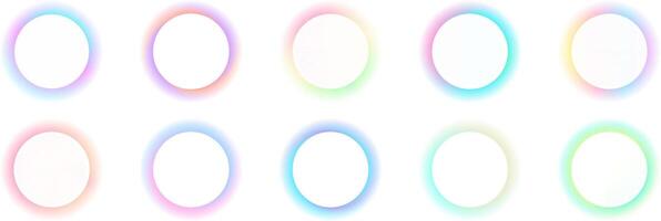 Set of gradient with blur glowing frames on white background. Collection of futuristic glowing, neon colored with aura round frames for web design . Illustration. vector
