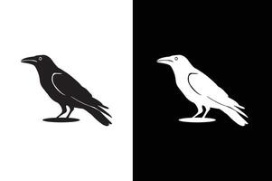Black crow icon silhouette. of crow design isolated on black white background. vector