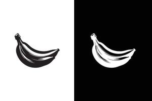 Banana icon silhouette illustration. Solid, outline and flat graphic design. Banana Icon with reflection on white black background vector