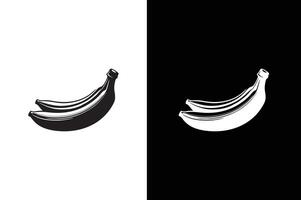 Banana icon silhouette illustration. Solid, outline and flat graphic design. Banana Icon with reflection on white black vector