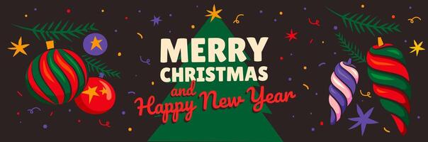 Christmas background with cool retro graphic and Xmas tree vector
