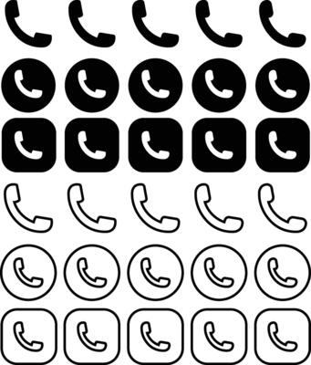 Phone Black Solid and Outline Icon Set