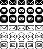 Email Envelope Black Solid and Outline Icon Set vector