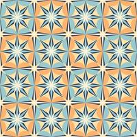 Geometric seamless pattern of orange and blue square tiles. Traditional decorative ornate azulejos. vector