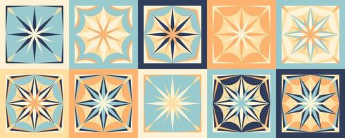 10 square ceramic tiles design collection. Ornamental textile background. colorful folk patchwork vector