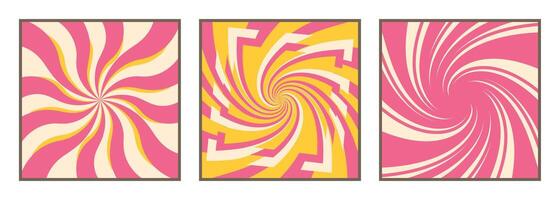 Set of groovy pink backgrounds. Retro funky cover design. Abstract square posters in Y2K style. vector