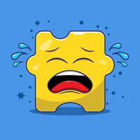 Puzzle character with sad face and tears flying. design cartoon illustration with simple color. cartoon puzzle character concept. vector