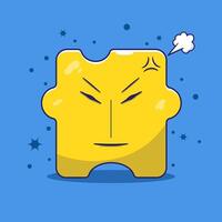 Flat cartoon puzzle character . Puzzle character with angry face isolated concept vector