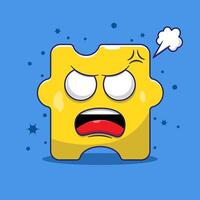 Flat design of angry cartoon puzzle character suitable for icons, mascots, symbols. Cute cartoon puzzle character concept vector