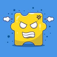 Puzzle cartoon character with vapor coming out his ears. Puzzle character illustration with angry face expression and simple color concept vector