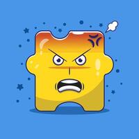 Cartoon puzzle character with very angry expression. clip art illustration with simple color. cartoon puzzle character concept vector