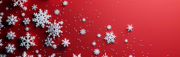 Snowflakes on Red Background With Snowfall photo