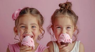 Two Little Girls Enjoying Ice Cream photo