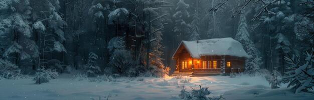 Winter Cabin In Snowy Forest photo