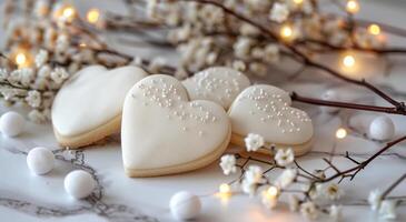 Three White Hearts With String Lights photo