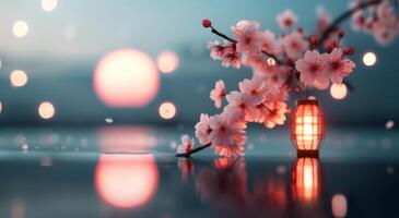 Cherry Blossoms In Bloom Against Blue Sky photo