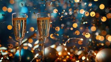Two Champagne Flutes Against a Festive Background photo