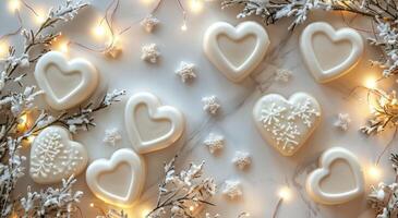 Three White Hearts With String Lights photo